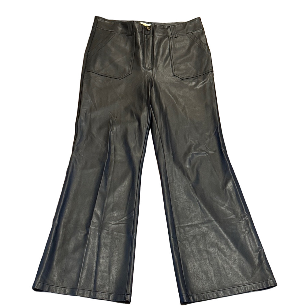 Anthropologie Maeve Naomi Black Wide Leg Faux Leather Pants Size 16 Tall - Picture 3 of 8